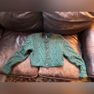 Free People Green Cropped Cardigan